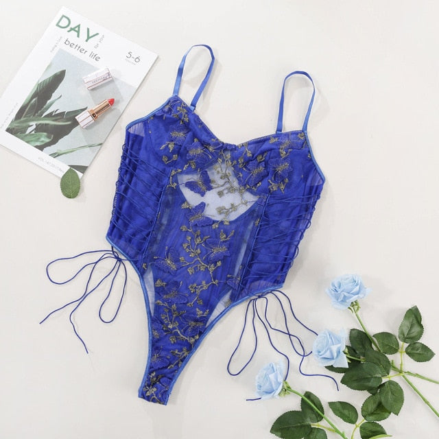 Butterfly Lace Bodysuit Lace Up Sexy Bodysuit Ladies Mesh Bodysuit Body Femme