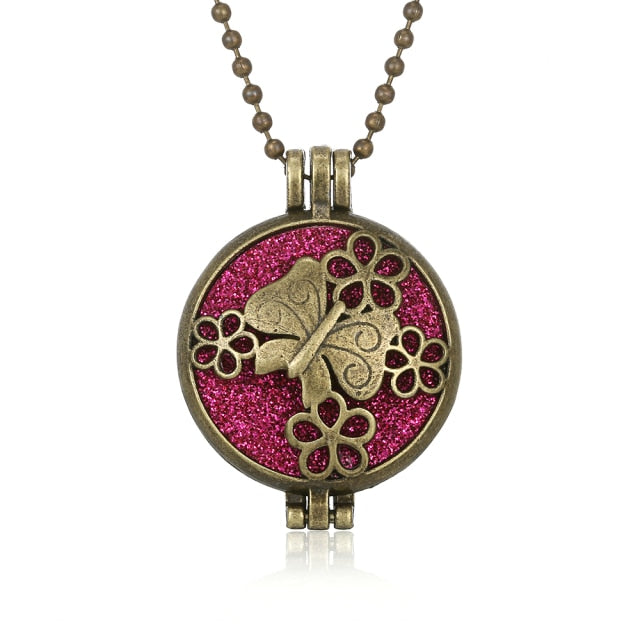 Aromatherapy Diffuser Necklace Vintage Flower Butterfly Open Locket Aroma Pendant Perfume Essential Oil Diffuser Necklace