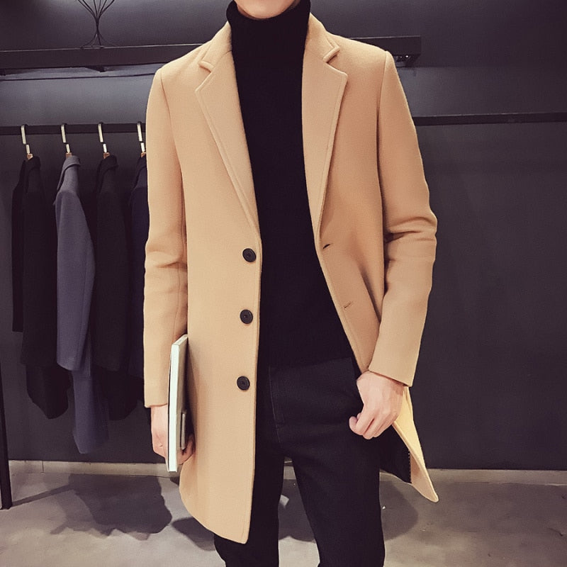 Men WoolBlends Mens Casual Business Trench Coat Mens Leisure Overcoat Male Punk Style Blends Dust Coats Jackets