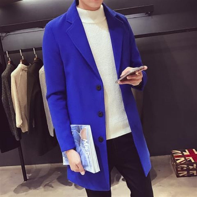 Men WoolBlends Mens Casual Business Trench Coat Mens Leisure Overcoat Male Punk Style Blends Dust Coats Jackets