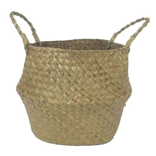 Handmade Storage Basket Seagrass Wickerwork Flower Pot Plant Basket Home Garden Decoration Foldable Laundry Organizer