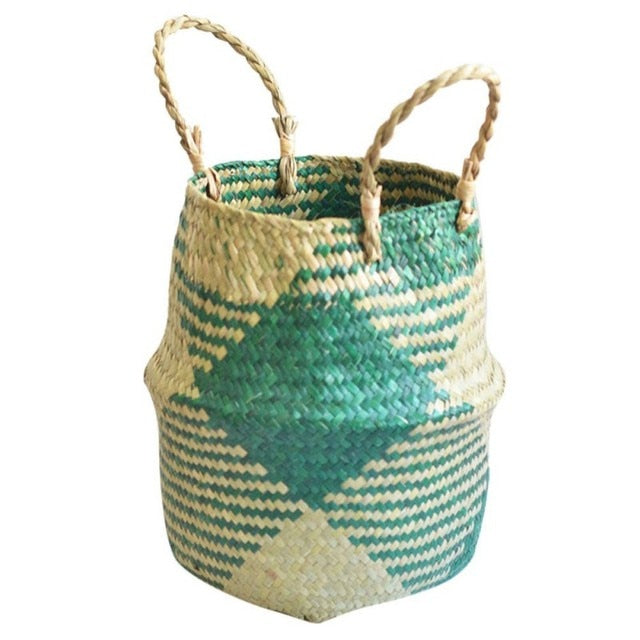 Handmade Storage Basket Seagrass Wickerwork Flower Pot Plant Basket Home Garden Decoration Foldable Laundry Organizer