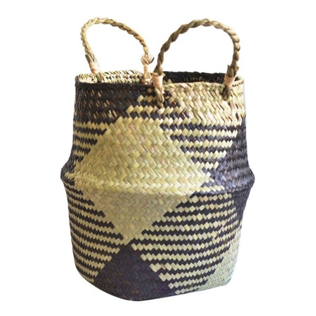 Handmade Storage Basket Seagrass Wickerwork Flower Pot Plant Basket Home Garden Decoration Foldable Laundry Organizer