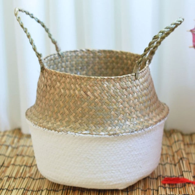 Handmade Storage Basket Seagrass Wickerwork Flower Pot Plant Basket Home Garden Decoration Foldable Laundry Organizer