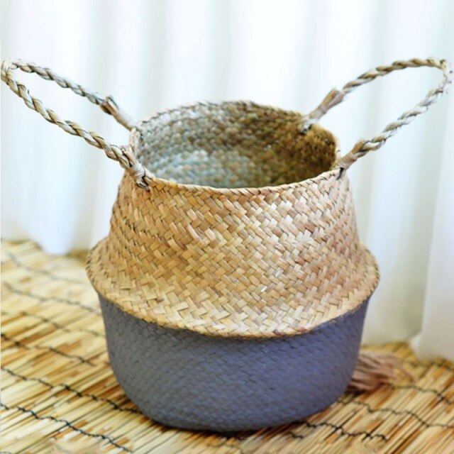 Handmade Storage Basket Seagrass Wickerwork Flower Pot Plant Basket Home Garden Decoration Foldable Laundry Organizer