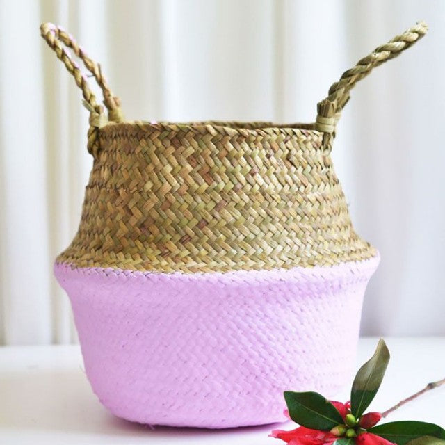 Handmade Storage Basket Seagrass Wickerwork Flower Pot Plant Basket Home Garden Decoration Foldable Laundry Organizer