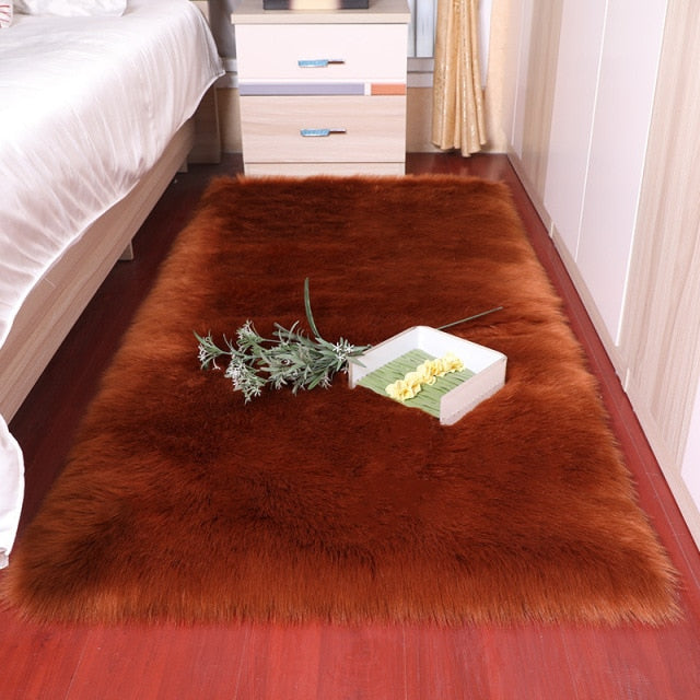 Plush Soft Sheepskin Bedroom Carpet Imitation Wool Pad Long Hair Bedside Mat Sofa Cushion White Rugs Red Living Room Fur Carpet