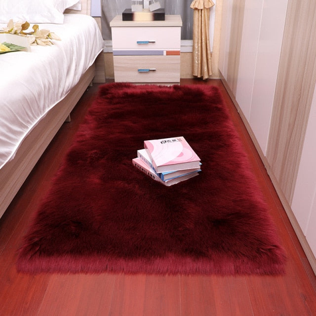 Plush Soft Sheepskin Bedroom Carpet Imitation Wool Pad Long Hair Bedside Mat Sofa Cushion White Rugs Red Living Room Fur Carpet