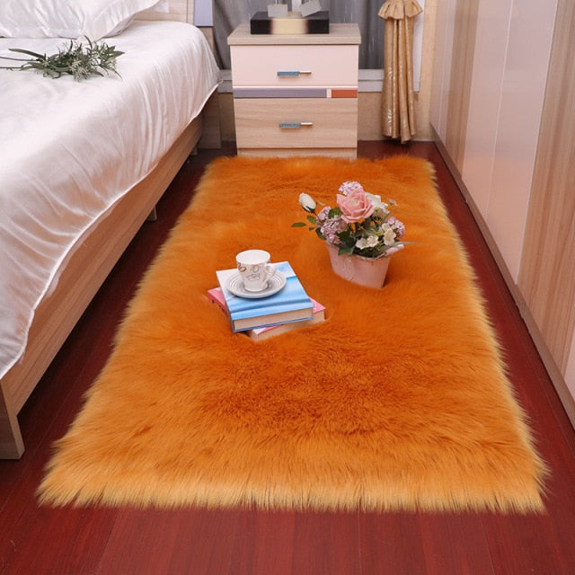 Plush Soft Sheepskin Bedroom Carpet Imitation Wool Pad Long Hair Bedside Mat Sofa Cushion White Rugs Red Living Room Fur Carpet