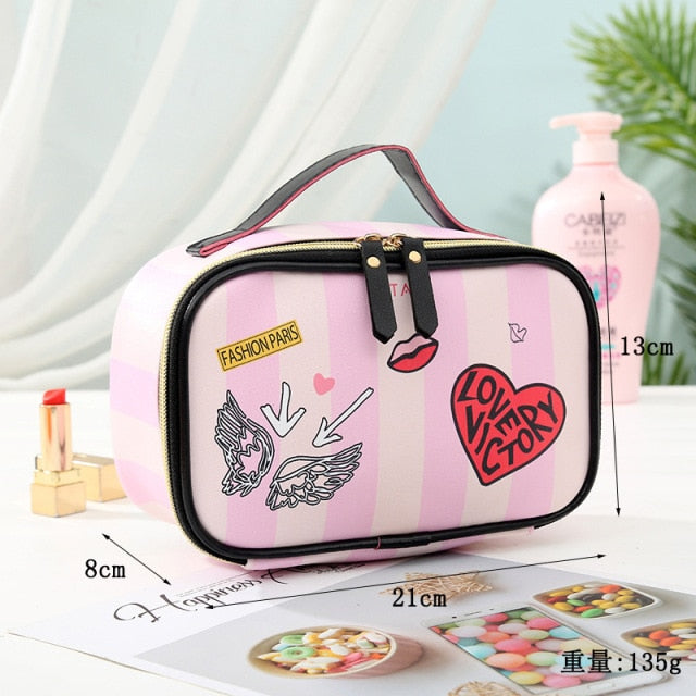 Leather Portable Women Cosmetic Bag Multifunction Travel Toiletry Storage Organize Handbag Waterproof Female Makeup Case
