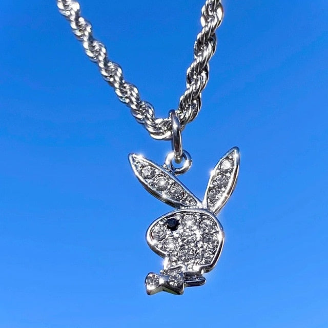 Rabbit Necklace Full Rhinestone Rabbit Pendant Necklaces Twist Chain For Women Men Fashion Jewelry