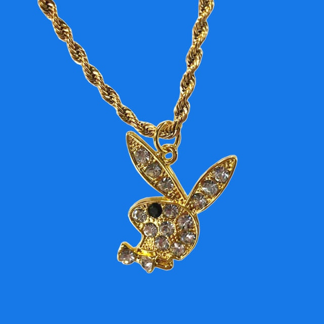 Rabbit Necklace Full Rhinestone Rabbit Pendant Necklaces Twist Chain For Women Men Fashion Jewelry