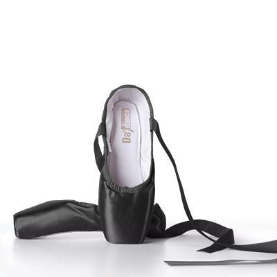 Black Satin Ballet Pointe Shoes Ladies Professional Ballet Shoes Girls Women Ballerina Shoes With Ribbons