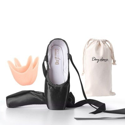 Black Satin Ballet Pointe Shoes Ladies Professional Ballet Shoes Girls Women Ballerina Shoes With Ribbons
