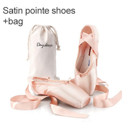 Black Satin Ballet Pointe Shoes Ladies Professional Ballet Shoes Girls Women Ballerina Shoes With Ribbons