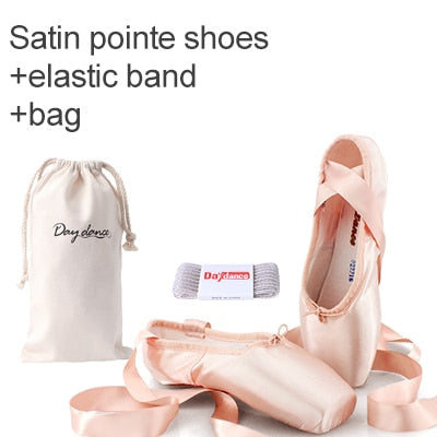 Black Satin Ballet Pointe Shoes Ladies Professional Ballet Shoes Girls Women Ballerina Shoes With Ribbons