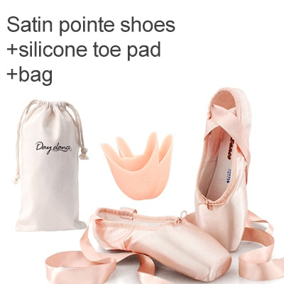 Black Satin Ballet Pointe Shoes Ladies Professional Ballet Shoes Girls Women Ballerina Shoes With Ribbons