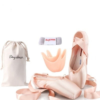 Black Satin Ballet Pointe Shoes Ladies Professional Ballet Shoes Girls Women Ballerina Shoes With Ribbons