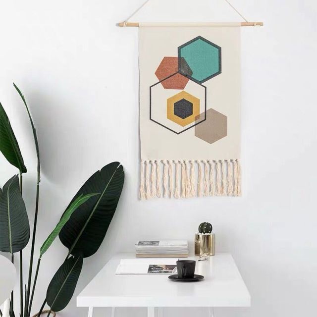 Home Boho Decor Macrame  Cotton Tassel Handmade Woven Wall Hanging Tapestry geometric canvas wall Art background cloth tapestry