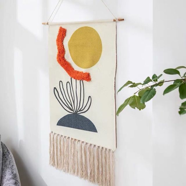 Home Boho Decor Macrame  Cotton Tassel Handmade Woven Wall Hanging Tapestry geometric canvas wall Art background cloth tapestry