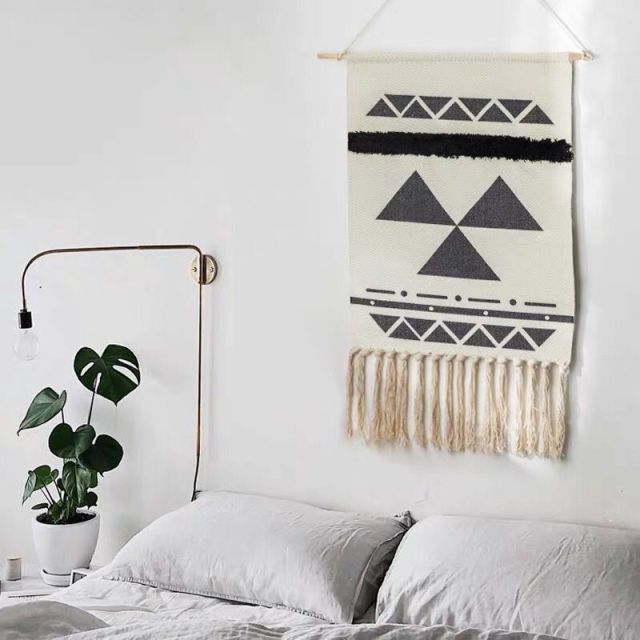 Home Boho Decor Macrame  Cotton Tassel Handmade Woven Wall Hanging Tapestry geometric canvas wall Art background cloth tapestry