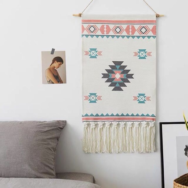 Home Boho Decor Macrame  Cotton Tassel Handmade Woven Wall Hanging Tapestry geometric canvas wall Art background cloth tapestry