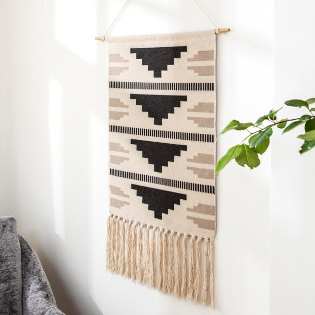 Home Boho Decor Macrame  Cotton Tassel Handmade Woven Wall Hanging Tapestry geometric canvas wall Art background cloth tapestry