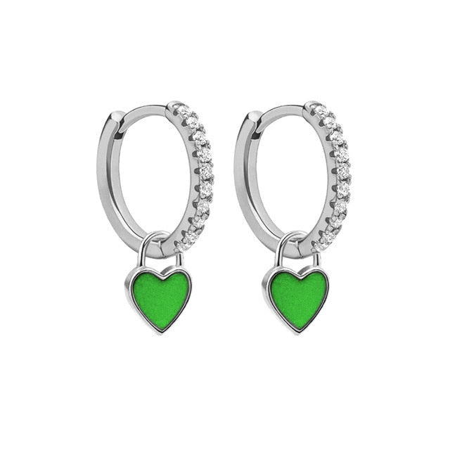 925 Sterling Silver Hoop Earrings With Cute Candy Neon Color Enamel Heart Charm Drop Earring Gold Silver Color For Girls