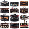 Retro Multi-layer Leather Bracelets For Man Wooden Beads Bracelet Handmade Owl Anchor Infinty Charm Bracelet Wrap Jewel