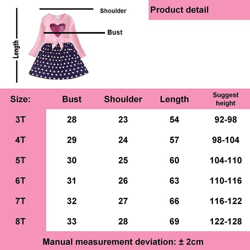 Girls Winter Dress Kids Sequin Dress Girls Heart Design Dresses For Girls Children Long Sleeve Cotton Kids