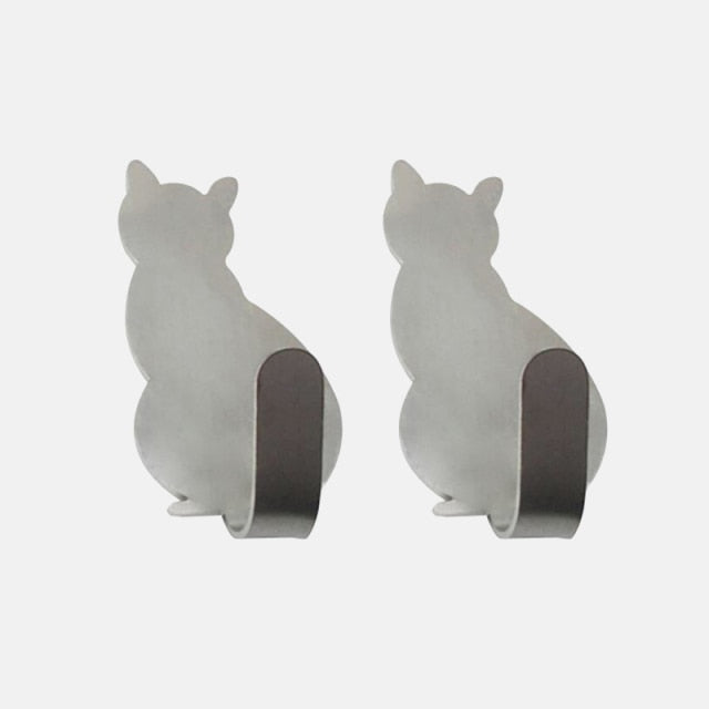 2pcs Self Adhesive Hooks Cat Pattern Storage Holder for Bathroom Kitchen Hanger Stick on Wall Hanging Door Clothes Towel Racks