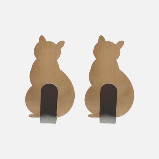 2pcs Self Adhesive Hooks Cat Pattern Storage Holder for Bathroom Kitchen Hanger Stick on Wall Hanging Door Clothes Towel Racks