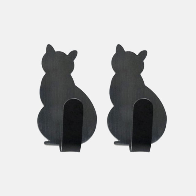 2pcs Self Adhesive Hooks Cat Pattern Storage Holder for Bathroom Kitchen Hanger Stick on Wall Hanging Door Clothes Towel Racks