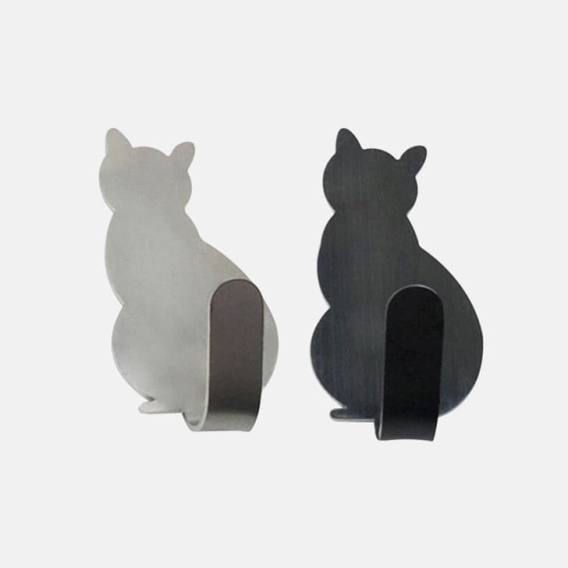 2pcs Self Adhesive Hooks Cat Pattern Storage Holder for Bathroom Kitchen Hanger Stick on Wall Hanging Door Clothes Towel Racks