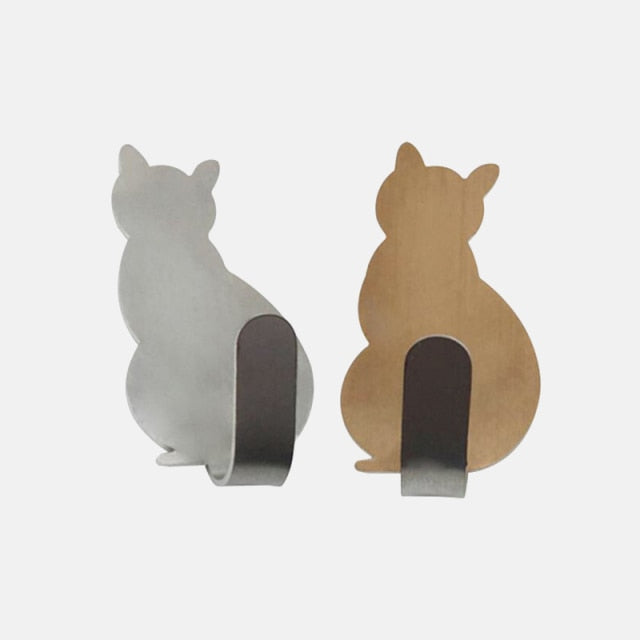 2pcs Self Adhesive Hooks Cat Pattern Storage Holder for Bathroom Kitchen Hanger Stick on Wall Hanging Door Clothes Towel Racks