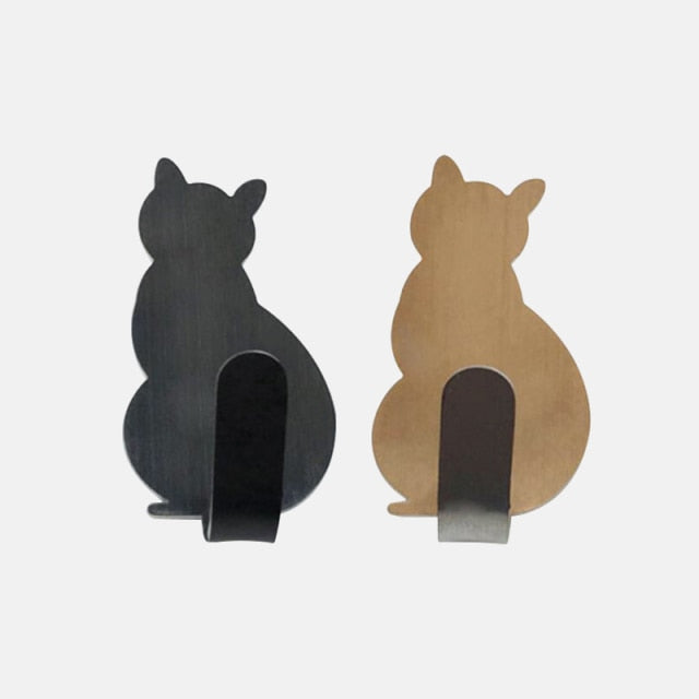 2pcs Self Adhesive Hooks Cat Pattern Storage Holder for Bathroom Kitchen Hanger Stick on Wall Hanging Door Clothes Towel Racks