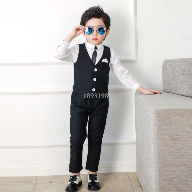 Formal Boys Suit Set Children Party Host Wedding Costume Little Kids Blazer Vest Pants Clothing Sets