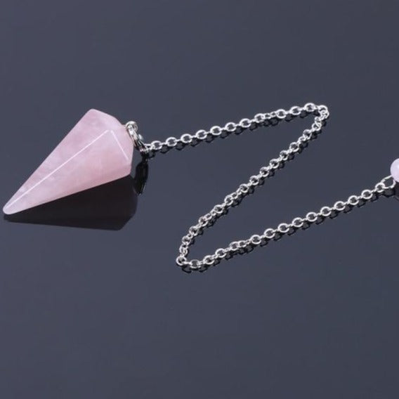 Healing Pendulum for Divination Pink Quartz Pendulums Biolocation Natural Gem Stone Chain Men Reiki Crystal Pendant