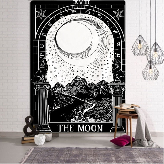 Tarot Card Black Cat Tapestry Wall Hanging Hand Hippie Moon Wolf Witchcraft Decoration Skull Decor Tapestry Wall Blanket