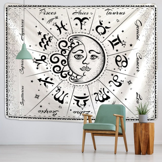 Tarot Card Black Cat Tapestry Wall Hanging Hand Hippie Moon Wolf Witchcraft Decoration Skull Decor Tapestry Wall Blanket