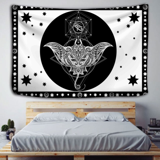 Tarot Card Black Cat Tapestry Wall Hanging Hand Hippie Moon Wolf Witchcraft Decoration Skull Decor Tapestry Wall Blanket