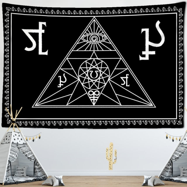 Tarot Card Black Cat Tapestry Wall Hanging Hand Hippie Moon Wolf Witchcraft Decoration Skull Decor Tapestry Wall Blanket