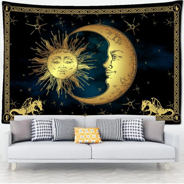 Tarot Card Black Cat Tapestry Wall Hanging Hand Hippie Moon Wolf Witchcraft Decoration Skull Decor Tapestry Wall Blanket