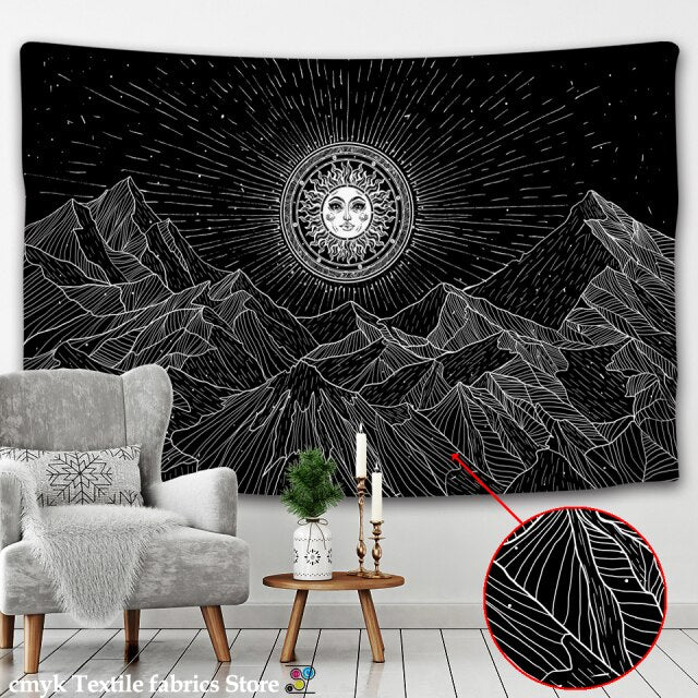 Tarot Card Black Cat Tapestry Wall Hanging Hand Hippie Moon Wolf Witchcraft Decoration Skull Decor Tapestry Wall Blanket