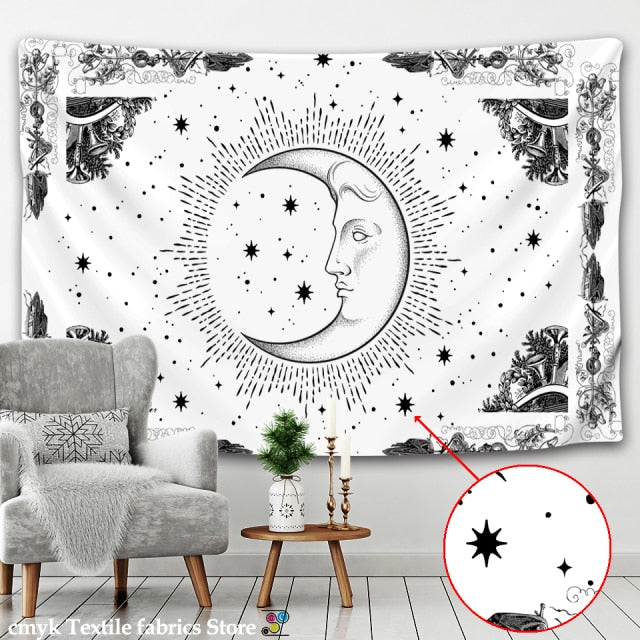 Tarot Card Black Cat Tapestry Wall Hanging Hand Hippie Moon Wolf Witchcraft Decoration Skull Decor Tapestry Wall Blanket