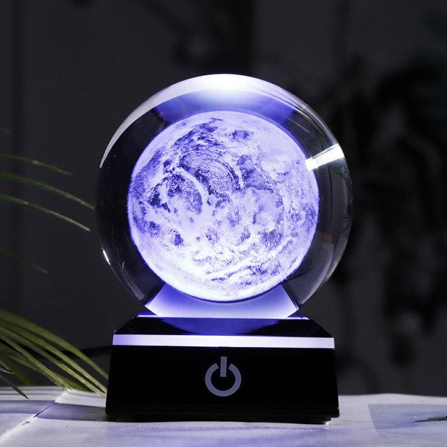K9 Crystal Solar System Planet Globe 3D Laser Engraved Sun System Ball with Touch Switch LED Light Base Astronomy Gifts
