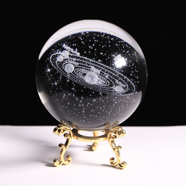 K9 Crystal Solar System Planet Globe 3D Laser Engraved Sun System Ball with Touch Switch LED Light Base Astronomy Gifts