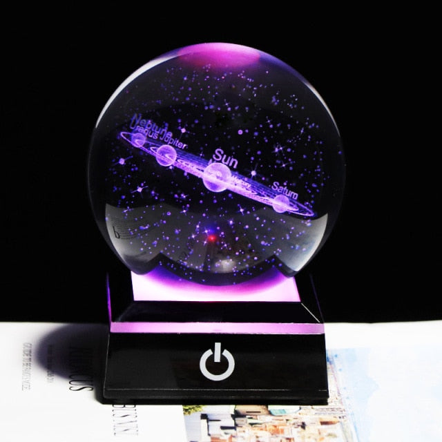 K9 Crystal Solar System Planet Globe 3D Laser Engraved Sun System Ball with Touch Switch LED Light Base Astronomy Gifts