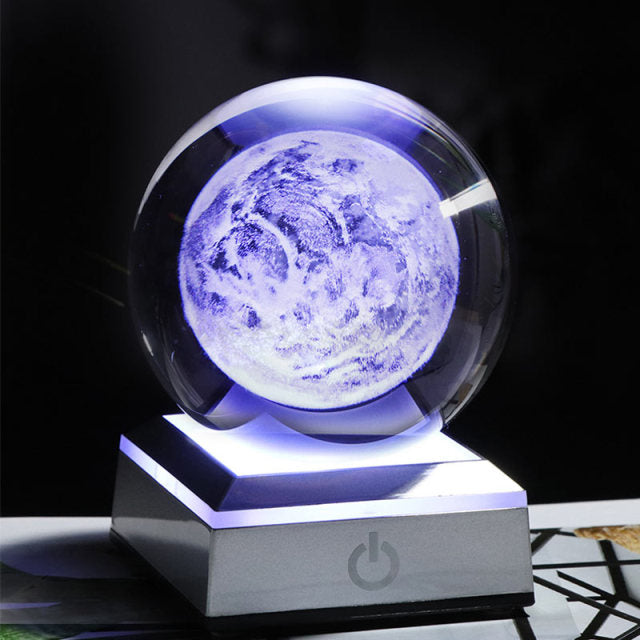 K9 Crystal Solar System Planet Globe 3D Laser Engraved Sun System Ball with Touch Switch LED Light Base Astronomy Gifts
