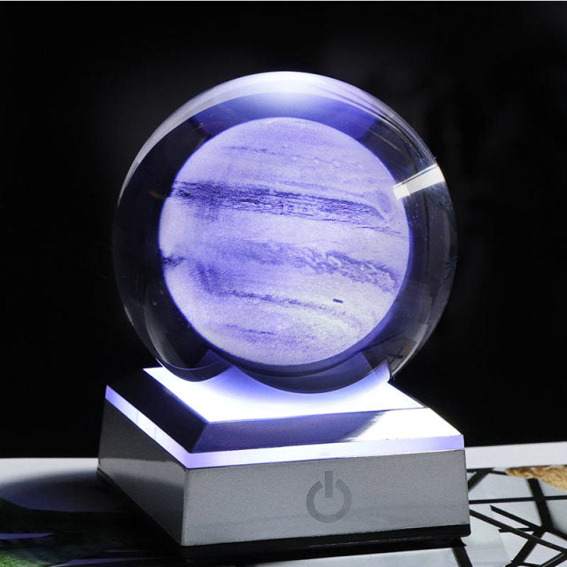 K9 Crystal Solar System Planet Globe 3D Laser Engraved Sun System Ball with Touch Switch LED Light Base Astronomy Gifts
